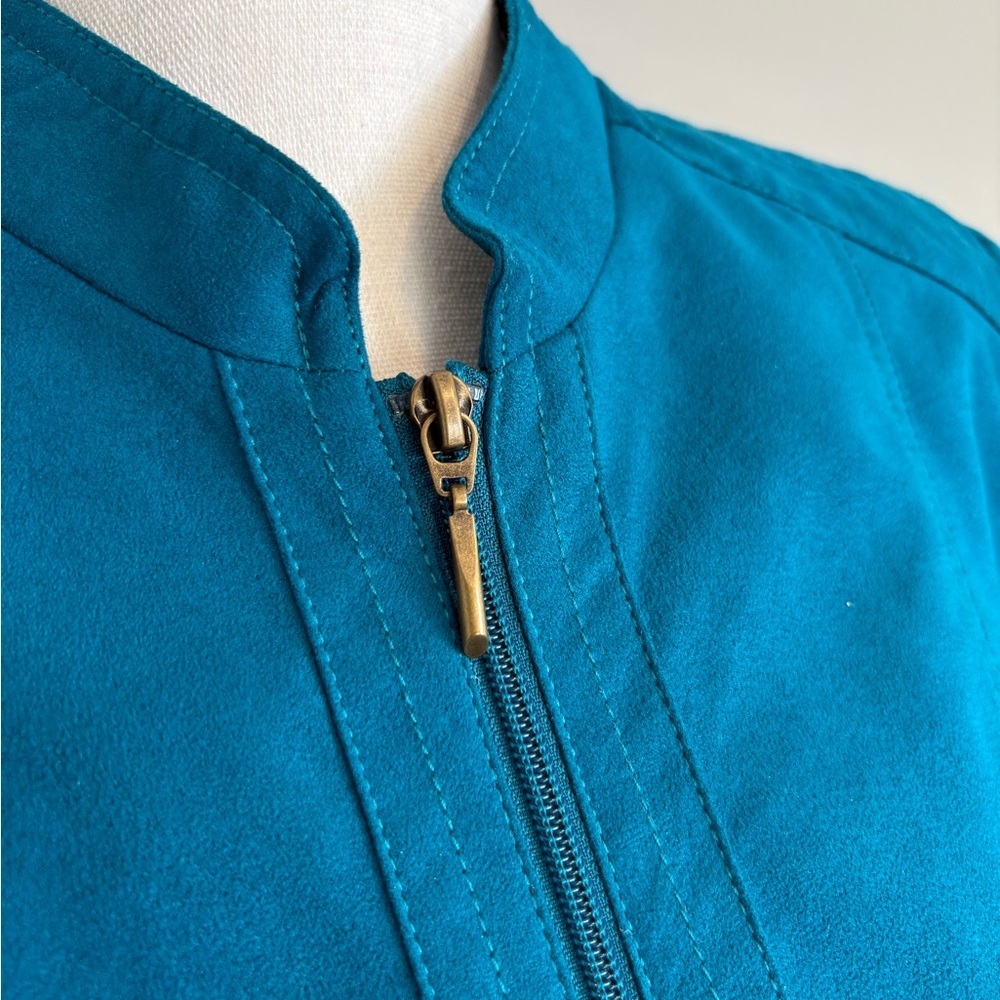 TanJay Women’s Teal Faux-Suede Zip Front Jacket Size 14 Petite - Picture 4 of 14